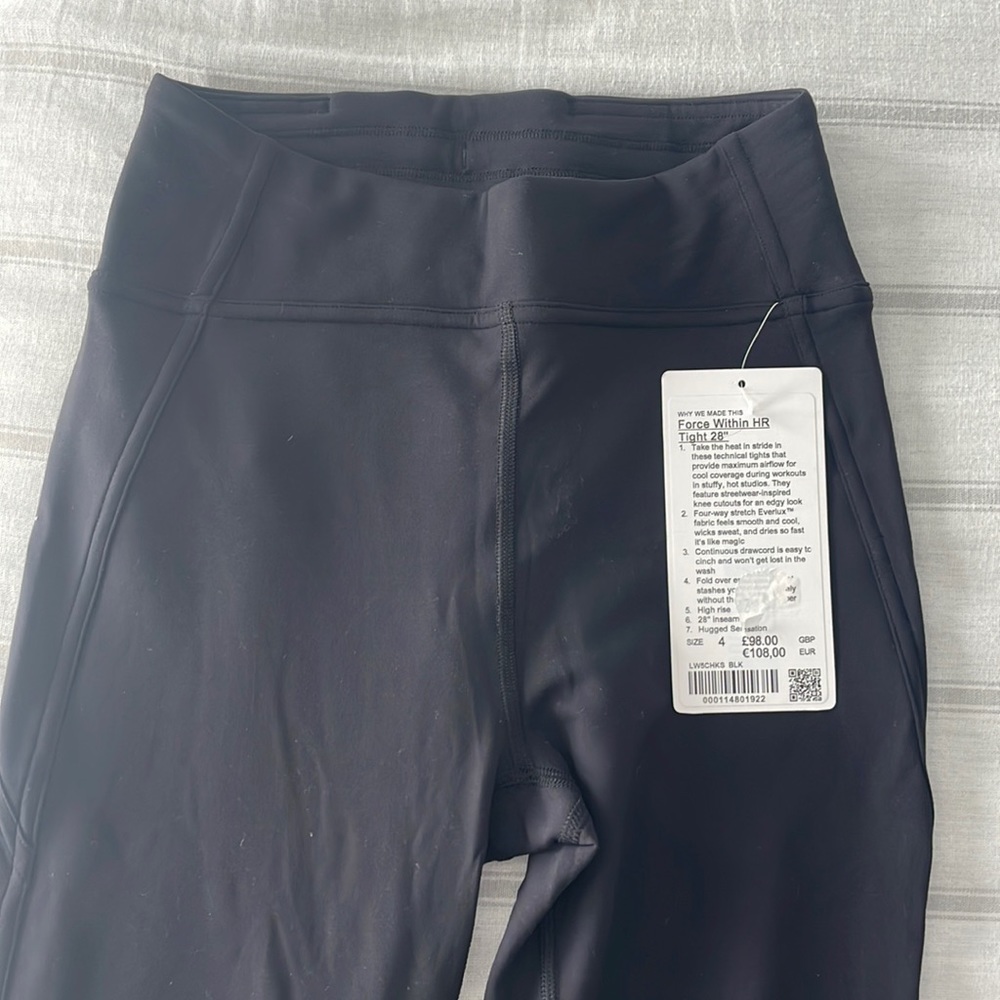 Womens lululemon force within HR tight 28”. Size 4
